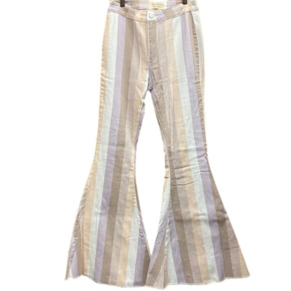 Pastel Striped Wide Leg Flares Bell Bottom Pants High Rise Medium